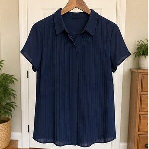 Navy Pleated Blouse